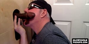 Fat dude loves sucking glory hole cocks more than anything