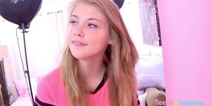 Pov Cute blonde Teen gives blowjob, Handjob, footjob and swallows every drop (Hannah Hays)