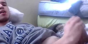 Sexy egyptian guy wanks with friend in bed watching