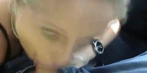 Oral Creampie in public amateur blowjob in car, spits out cum