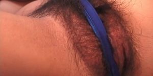 Slutty teen asian rubs hairy cunt with tiny undies