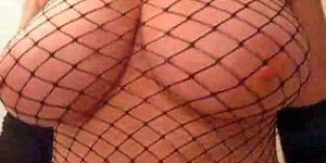 Fishnet Strip Tease 38 F big Natural boobs for your cum...