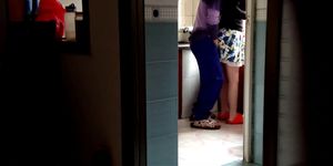 Fucking my Chinese stepmom MILF in the kitchen from behind