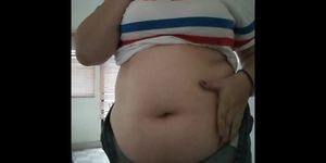 Bbw playing with huge belly while smoking