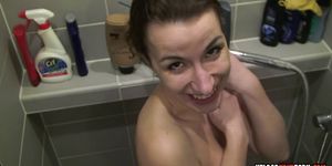 UPLOADYOURPORN - Hairy brunette washes her cunt in the shower