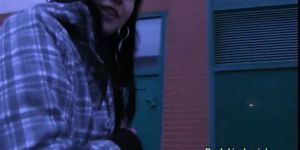 Dark haired babe fucked and pussy creampied in public