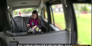 Brunette lady tries cowgirl position inside the taxi