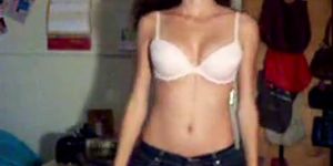 Busty brunette gives striptease at home - video 2