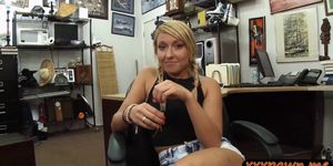 Blonde babe screwed by nasty pawn man inside his office