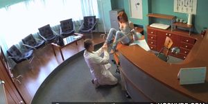 Redhead babe fucked in the waiting room