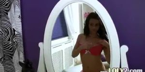 brunette testing new lingerie and toy - video 1