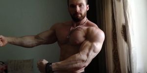 Hairy Vascular Bodybuilder Flexing