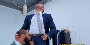 MEN PLAYING - Classy hunk gives a sloppy blowjob and has his ass drilled