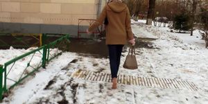 Barefoot walk in winter 2