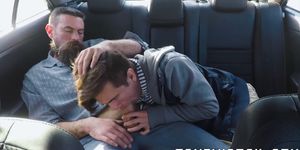 FAMILY COCK - Daddy bare impales his stepson doggy style while in the car