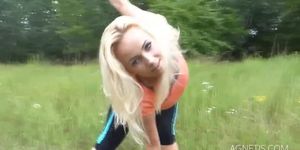 Agnetis miracle jogging with her bouncing boobs