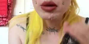 British tattooed slut loves sucking huge dick
