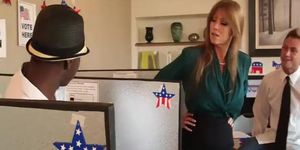 Busty milf Darla Crane takes two rough polls in her pussy on election day