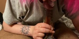 sucking fruit roll up off bbc and he cums in my mouth