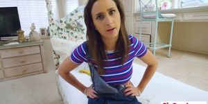 A hot brunette teen gets blackmailed by her stepbro so she must suck his big cock (Ashley Adams)