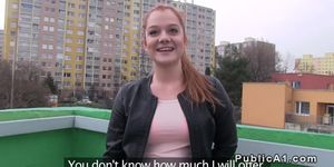Redhead Euro student bangs pov in public