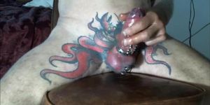 Cum with Estim ring on and slow motion and stim sound.