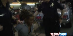 Horny cops arrived at the garage looking for a black mechanic with a massive cock to him hard