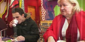 GRANNYBET - Huge grandma is picked up in cafe - video 1