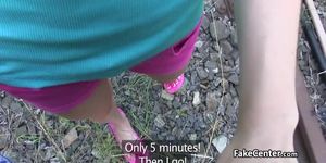 Perv fake agent screw gal outdoor in grass