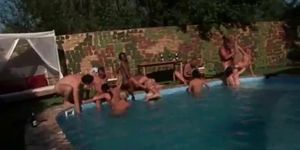 Sun group sex party near pool