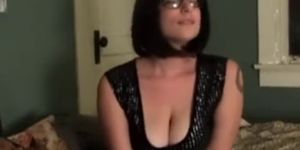 Huge tit girl masturbating on home video