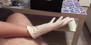 Step Daughter gives Dad Sloppy Handjob in Doctor Latex Gloves