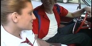Horny schoolgirl gets drilled outside near the car