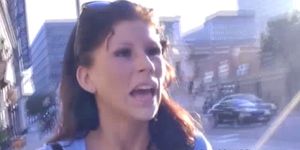 Slutty brunette in public with a facial