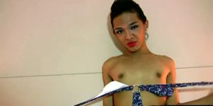 LADYBOY PLAYER - Filipino tranny undresses and finger fucks her hairy asshole
