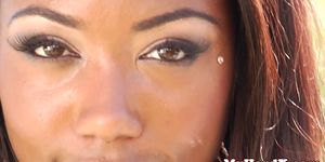 Pierced ebony pornstar loves rough screw