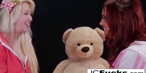 Teddy bear play with two lesbians (Jayden Cole, Samantha Rone)