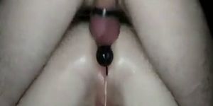 bareback creampie with anal beads inside