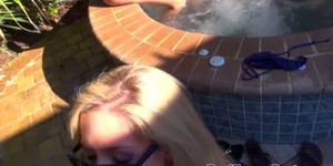 Sexy blonde at real sex party gets it on