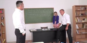 Double penetrated schoolgirl gets pounded