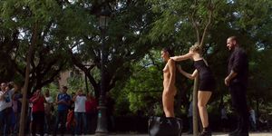 Naked slut shamed in public street (Carolina Abril)