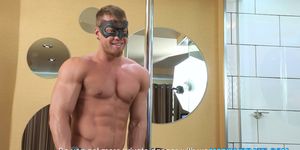 Muscled Masked Gay Stud Jerks Off with Fleshlight