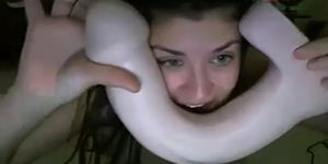 Teen and a huge white dildo