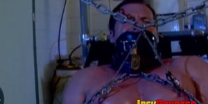 JOCK BONDAGE - Man with muscles cant scream while being heavily chained