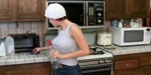 Lesbian dildo fucking in kitchen part4