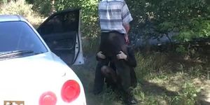 Girl giving head in the car & fucked