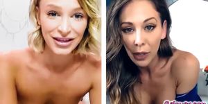 Cherie and Emma sensual striptease during video call