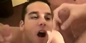 Twink sucks two cocks and gets a facial from both