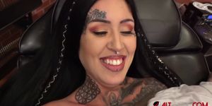 Beautiful girl Janey Doe has her big boob tattooed