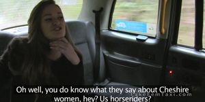 Classy lesbo flashes cunt in female fake taxi